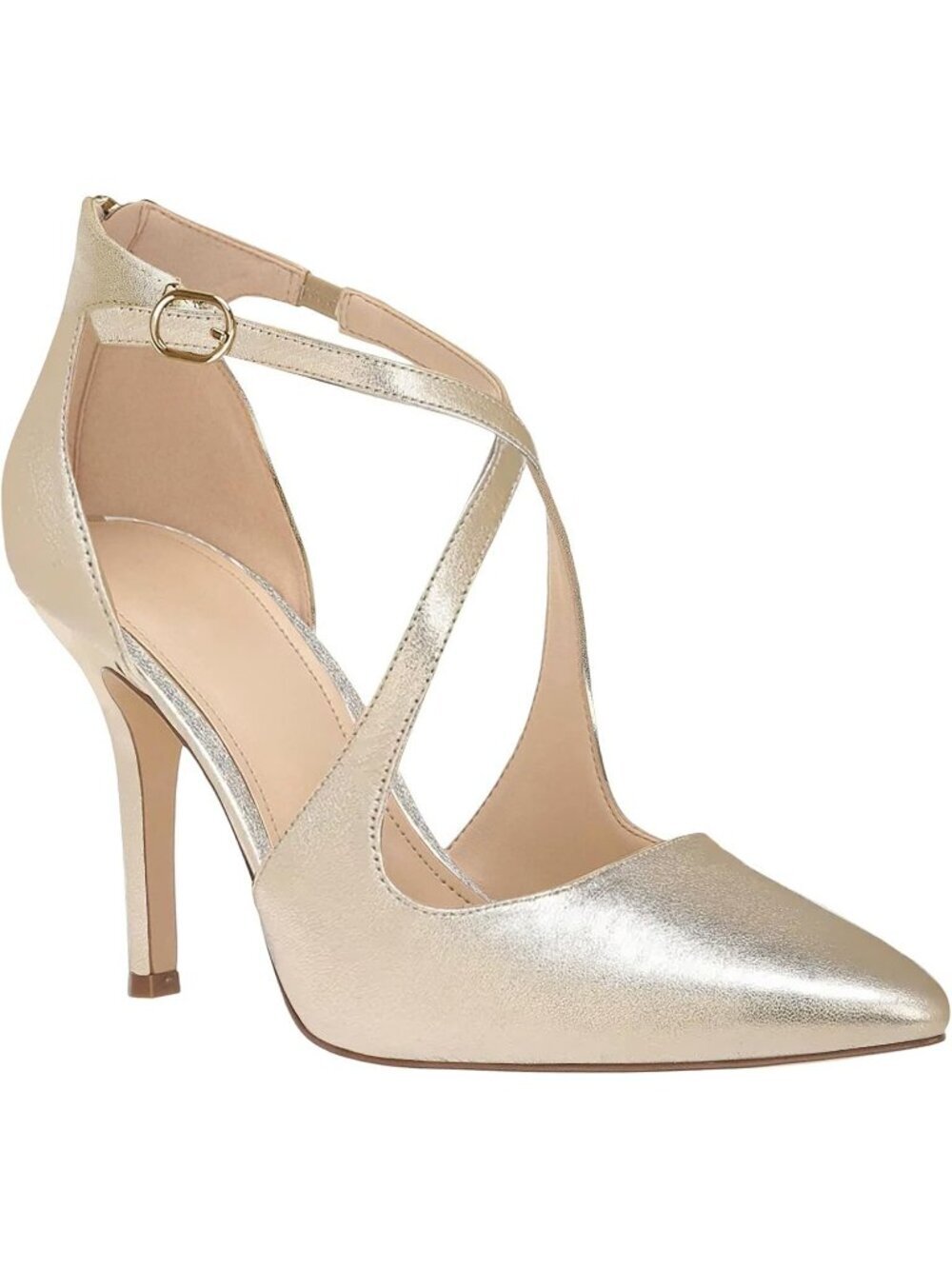 Women's Champagne Gold High Heels Pumps Pointed Toe Crossed Strap Party Shoes